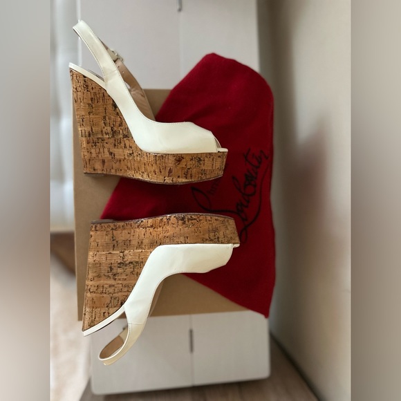 Christian Louboutin White Patent Wedges 37.5 - Picture 4 of 6